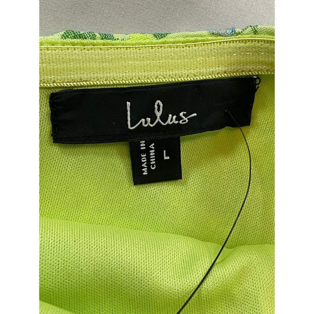 Lulus Ariadna Lime Green Floral‎ Jacquard Halter Mini Dress Size Large - Picture 6 of 15